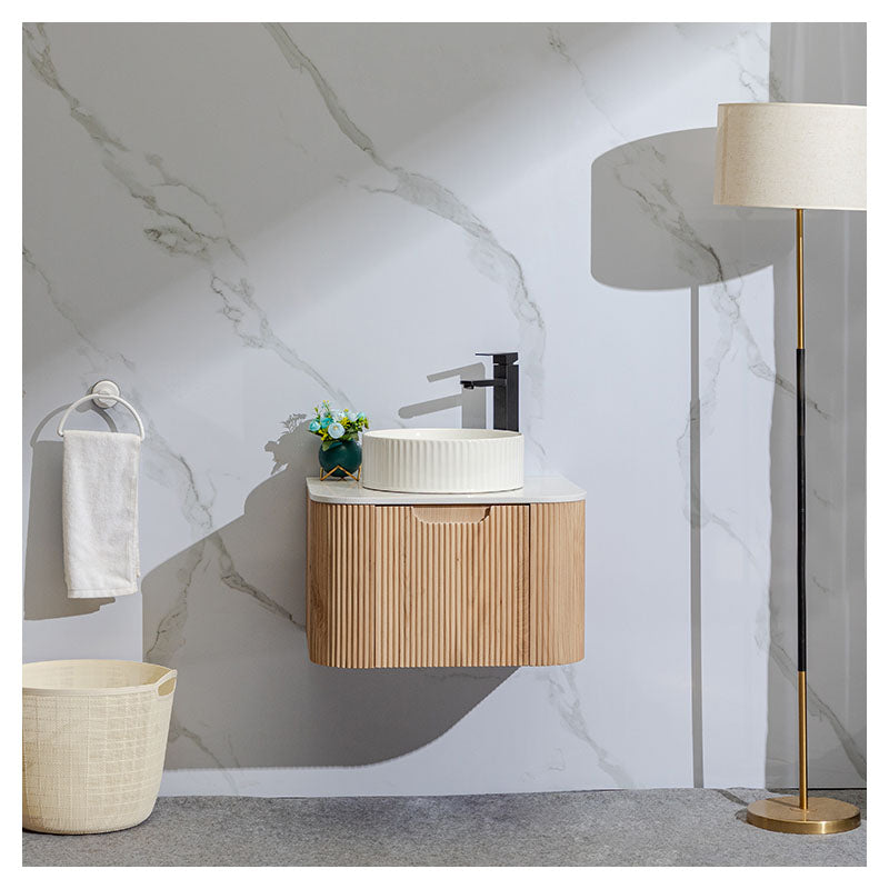 Mueble de baño Bari MDF 60 x 48 x 36 cm Roble natural Cuenta con tope de piedra artificial y 1 gaveta