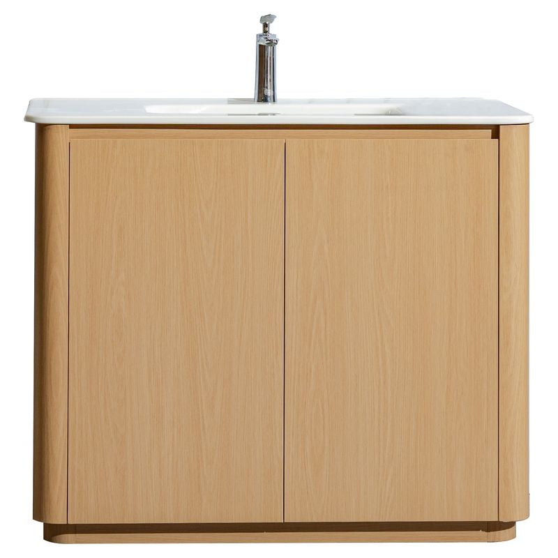 Mueble de baño Bari MDF 80 x 48 x 36 cm Roble natural Cuenta con tope de piedra artificial y 1 gaveta