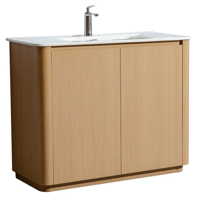 Mueble de baño Bari MDF 80 x 48 x 36 cm Roble natural Cuenta con tope de piedra artificial y 1 gaveta