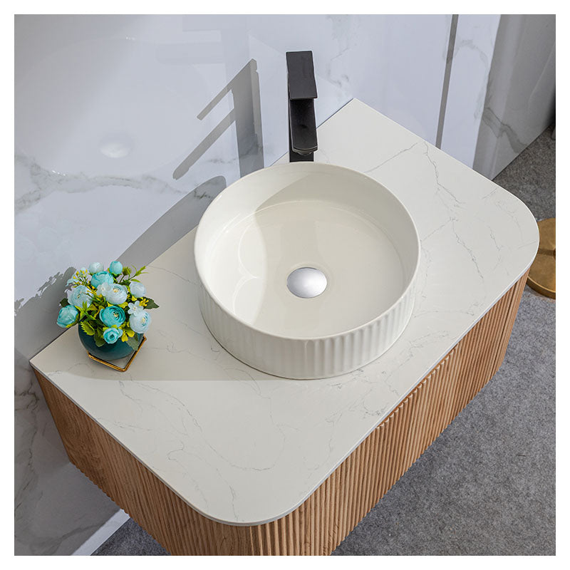 Mueble de baño Bari MDF 80 x 48 x 36 cm Roble natural Cuenta con tope de piedra artificial y 1 gaveta