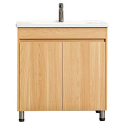 Mueble de baño Verona MDF 60 x 46 x 48 cm Roble natural y blanco incluye lavamanos de cerámica y desagüe