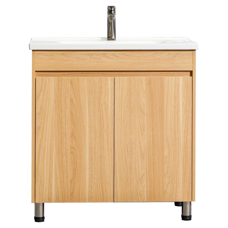 Mueble de baño Verona MDF 60 x 46 x 48 cm Roble natural y blanco incluye lavamanos de cerámica y desagüe