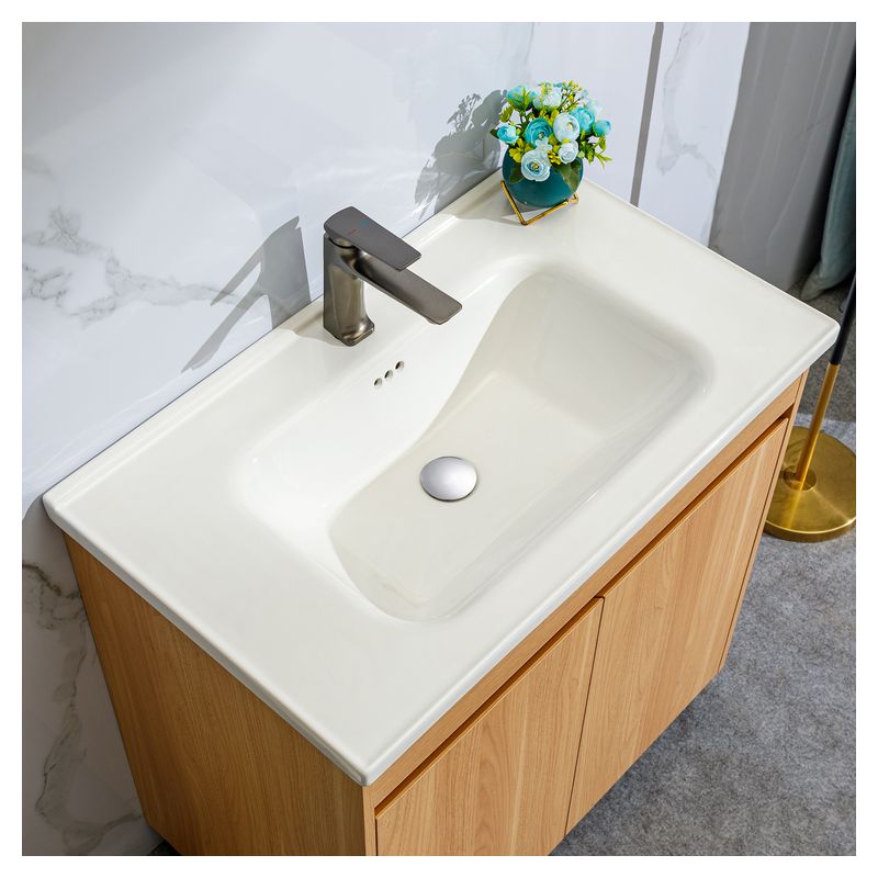 Mueble de baño Verona MDF 60 x 46 x 48 cm Roble natural y blanco incluye lavamanos de cerámica y desagüe