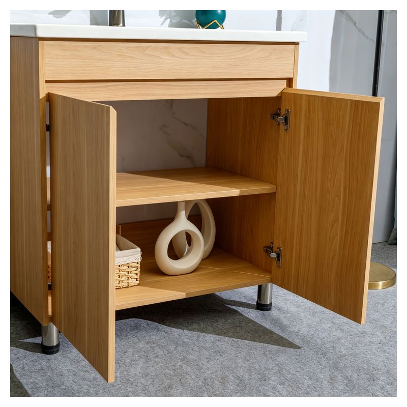 Mueble de baño Verona MDF 60 x 46 x 48 cm Roble natural y blanco incluye lavamanos de cerámica y desagüe