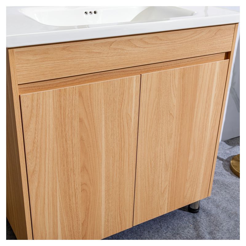 Mueble de baño Verona MDF 60 x 46 x 48 cm Roble natural y blanco incluye lavamanos de cerámica y desagüe
