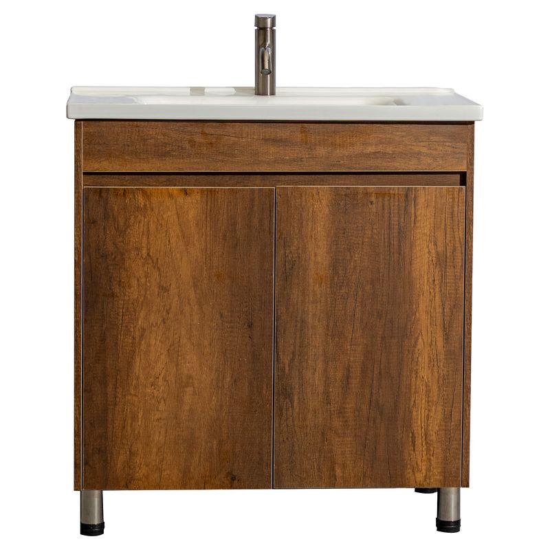 Mueble de baño Verona MDF 80 x 46 x 48 cm Roble natural y blanco incluye lavamanos de cerámica y desagüe