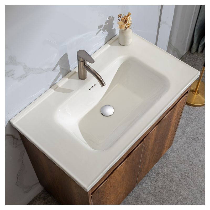 Mueble de baño Verona MDF 80 x 46 x 48 cm Roble natural y blanco incluye lavamanos de cerámica y desagüe