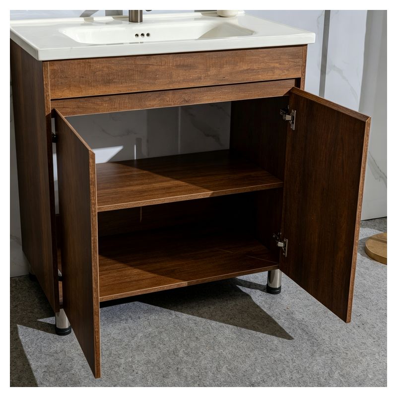 Mueble de baño Verona MDF 80 x 46 x 48 cm Roble natural y blanco incluye lavamanos de cerámica y desagüe