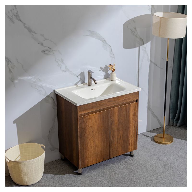 Mueble de baño Verona MDF 80 x 46 x 48 cm Roble natural y blanco incluye lavamanos de cerámica y desagüe