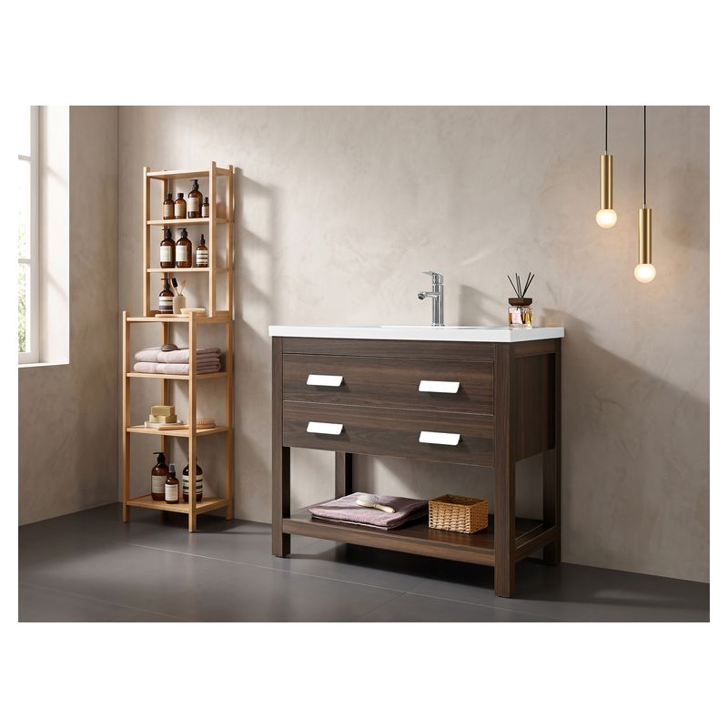 Mueble de baño Parma MDF 60 x 46 x 48 cm Negro mate incluye iluminación con sensor de movimiento, lavamanos de cerámica 2 gavetas espejo LED y desagüe