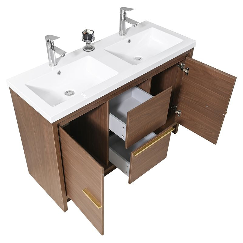 Mueble de baño Parma MDF 80 x 46 x 48 cm Negro mate incluye iluminación con sensor de movimiento lavamanos de cerámica 2 gavetas, espejo LED y desagüe