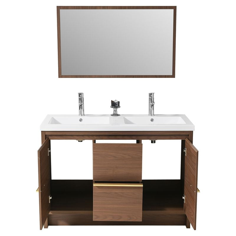 Mueble de baño Parma MDF 80 x 46 x 48 cm Negro mate incluye iluminación con sensor de movimiento lavamanos de cerámica 2 gavetas, espejo LED y desagüe