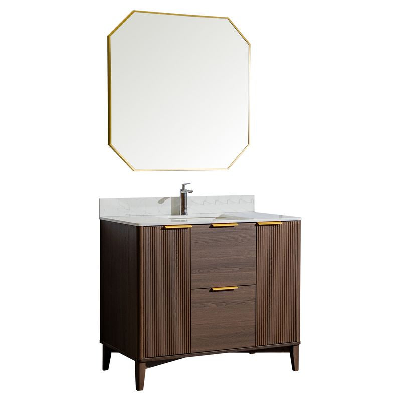 Mueble de baño Burgos MDF 100 x 47 x 86 cm Madera natural incluye lavamanos de cerámica, 2 puertas y desagüe