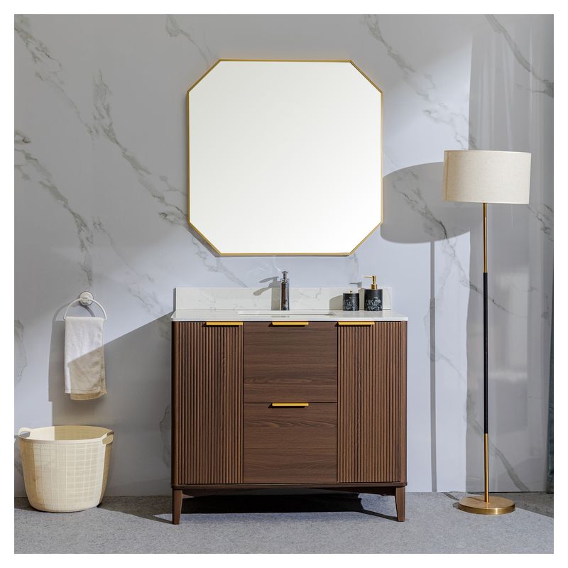 Mueble de baño Burgos MDF 100 x 47 x 86 cm Madera natural incluye lavamanos de cerámica, 2 puertas y desagüe