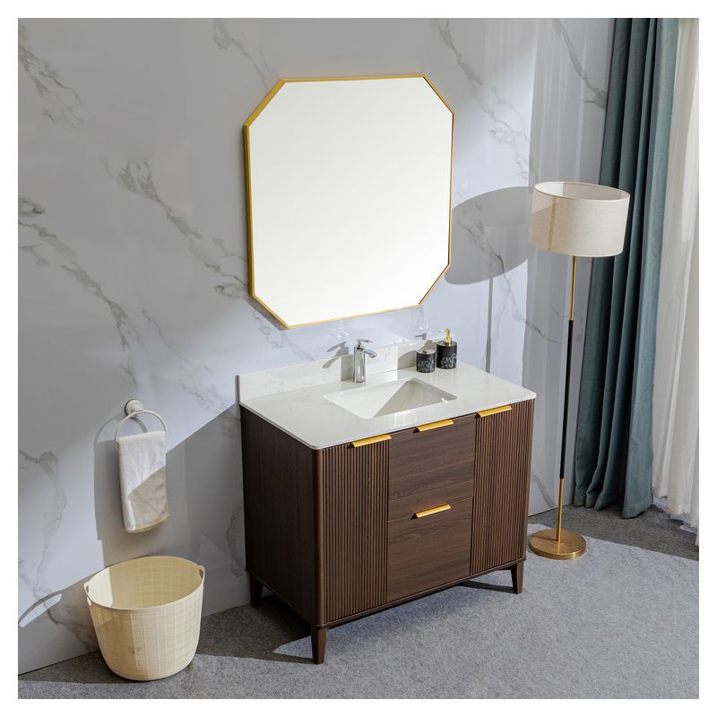 Mueble de baño Burgos MDF 100 x 47 x 86 cm Madera natural incluye lavamanos de cerámica, 2 puertas y desagüe