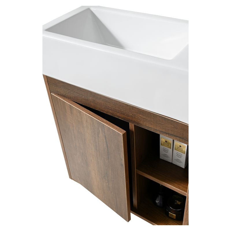 Mueble de baño Ally MDF 120 x 47 x 86 cm Roble ahumado incluye lavamanos de resina, 2 puertas, 2 gavetas, espejo y desagüe