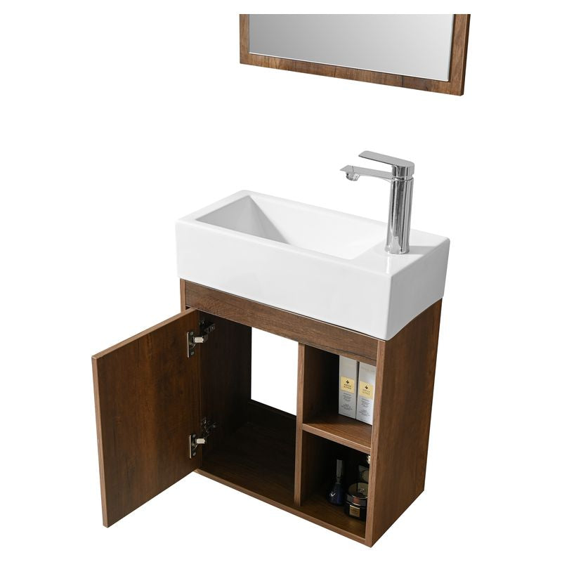 Mueble de baño Ally MDF 120 x 47 x 86 cm Roble ahumado incluye lavamanos de resina, 2 puertas, 2 gavetas, espejo y desagüe