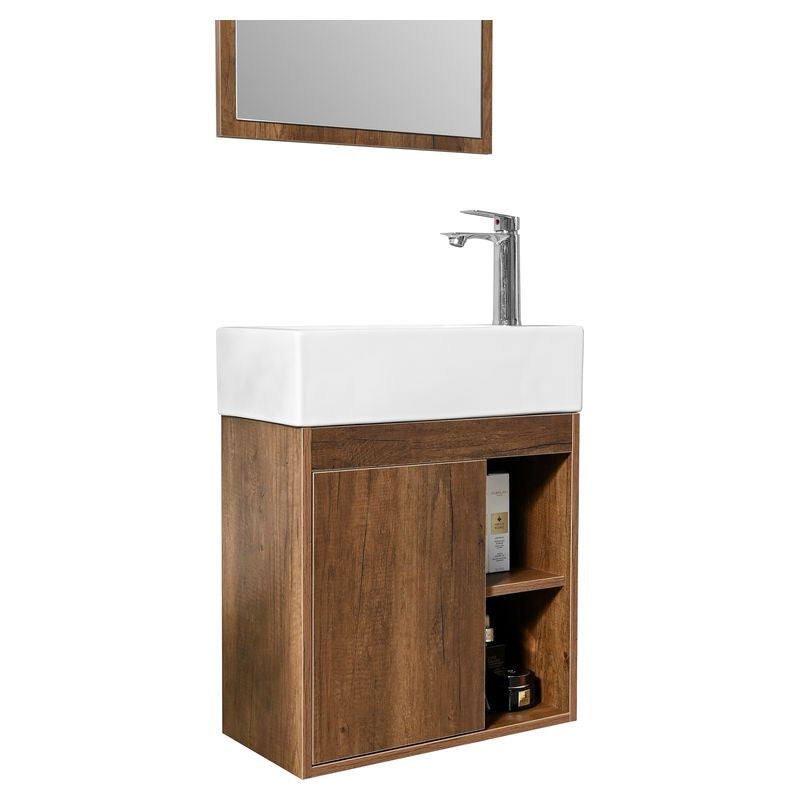 Mueble de baño Ally MDF 120 x 47 x 86 cm Roble ahumado incluye lavamanos de resina, 2 puertas, 2 gavetas, espejo y desagüe