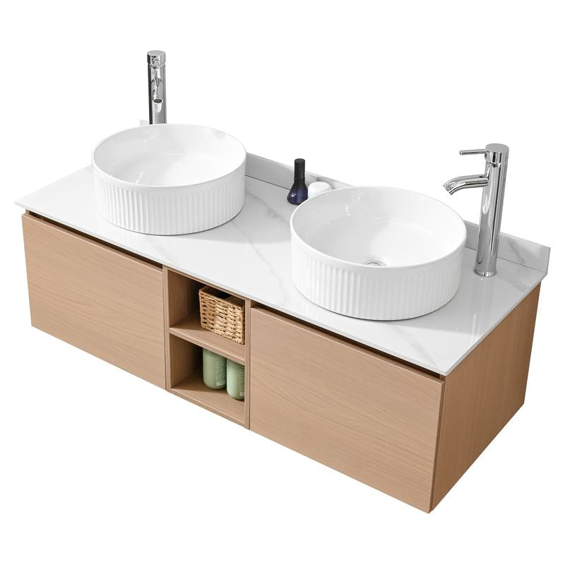 Mueble de baño Romeo MDF 100 x 55 x 86 cm Ébano oscuro incluye tope de piedra artificial, lavamanos de cerámica, 2 puertas, 2 gavetas espejo y desagüe