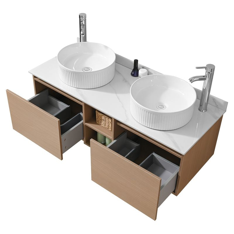 Mueble de baño Romeo MDF 100 x 55 x 86 cm Ébano oscuro incluye tope de piedra artificial, lavamanos de cerámica, 2 puertas, 2 gavetas espejo y desagüe