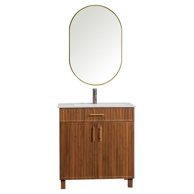 Mueble de baño Basic MDF 40 x 40 x 86 cm Roble natural incluye lavamanos de cerámica y desagüe