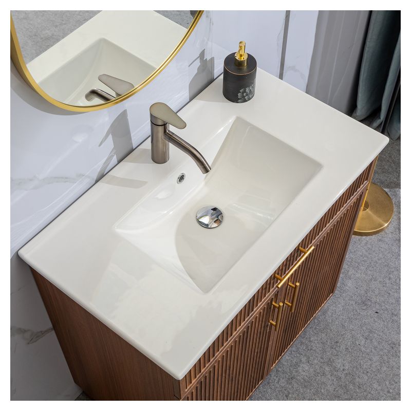 Mueble de baño Basic MDF 40 x 40 x 86 cm Roble natural incluye lavamanos de cerámica y desagüe