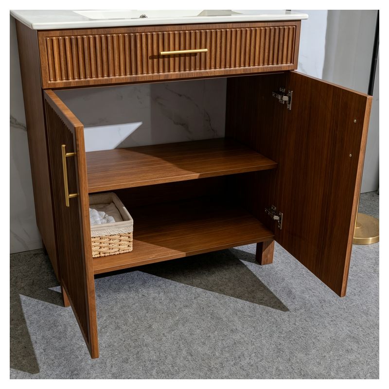 Mueble de baño Basic MDF 40 x 40 x 86 cm Roble natural incluye lavamanos de cerámica y desagüe