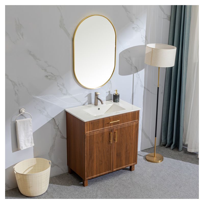 Mueble de baño Basic MDF 40 x 40 x 86 cm Roble natural incluye lavamanos de cerámica y desagüe