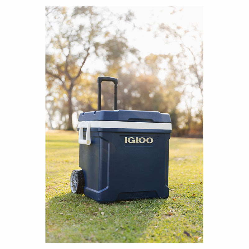Igloo Latitude 58-quart blue cooler with wheels