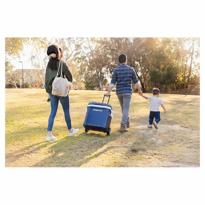 Igloo Latitude 58-quart blue cooler with wheels
