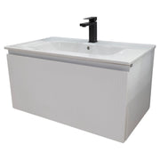 Elm vanity cabinet includes matte white sink