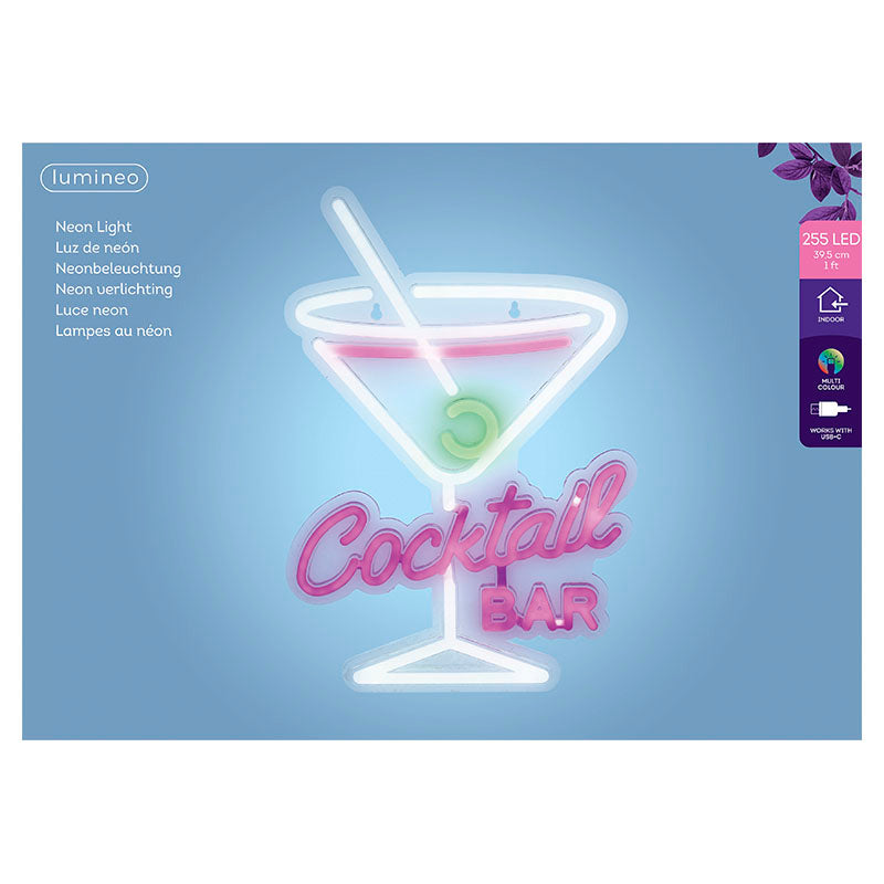 Letrero neón LED "copa cocktails bar" multicolor 6,4 W Lumineo
