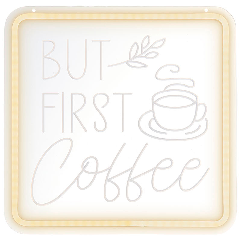 Letrero neón LED "first coffee" blanco 5 W Lumineo
