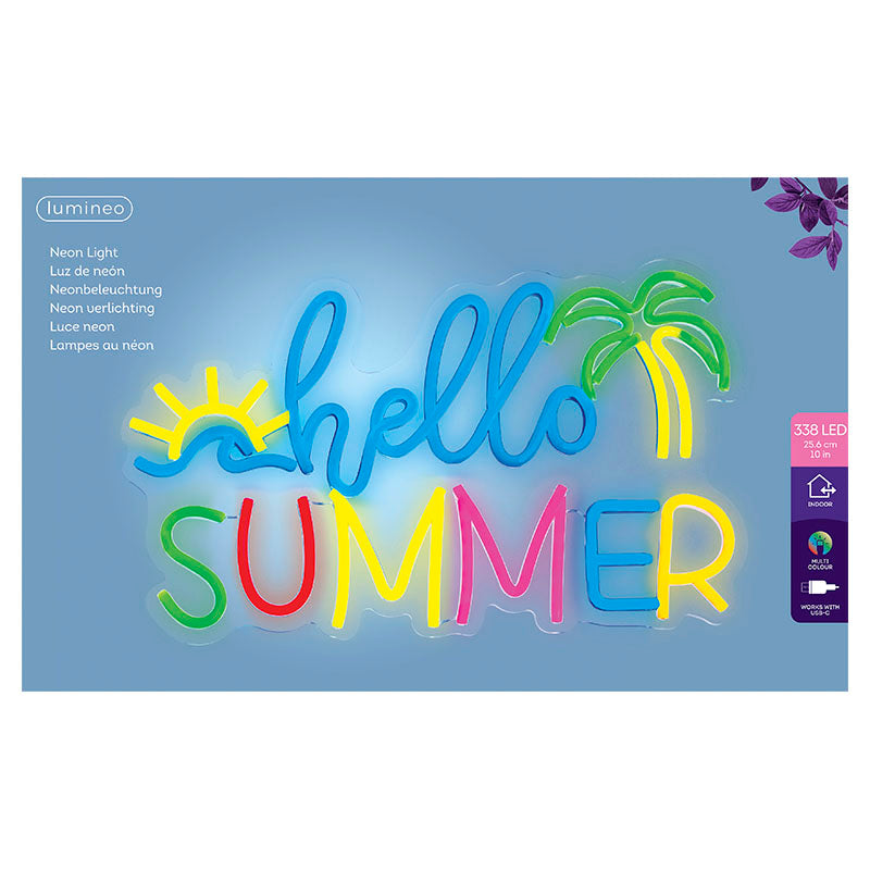 Letrero neón LED "hello summer" multicolor 9,5 W Lumineo