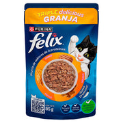 Alimento húmedo para gato adulto marca Félix Triple delicious Granja