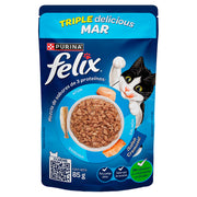 Alimento húmedo para gato adulto marca Félix Triple delicious Mar