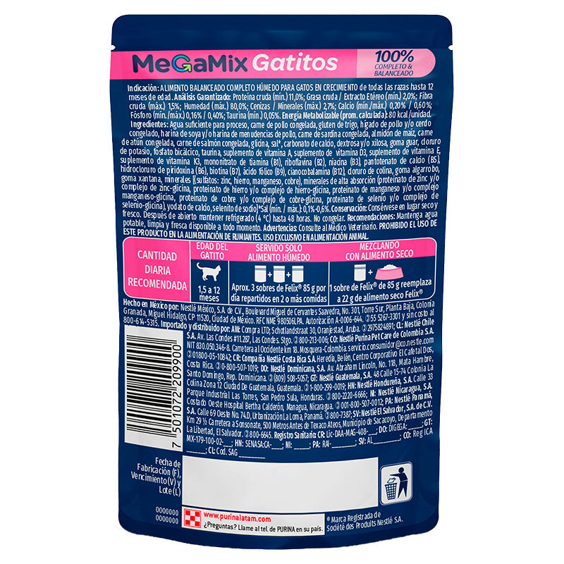 Alimento húmedo para gato cachorro marca Félix Megamix