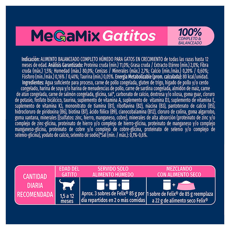 Alimento húmedo para gato cachorro marca Félix Megamix